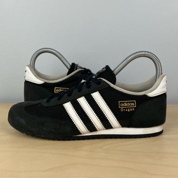 Adidas Youth Kids Size 5.0 (W6.0) Dragon Black & White Low Top Athletic Shoes - Picture 3 of 10
